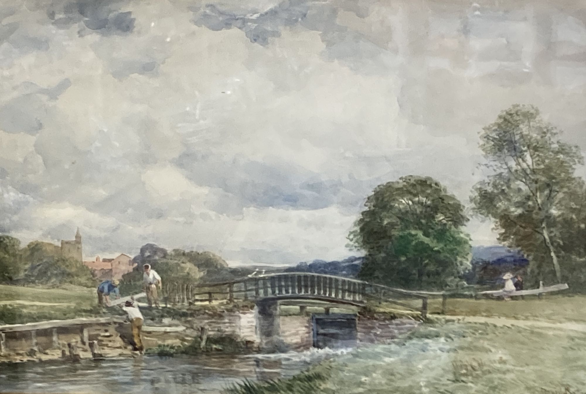 David Bates (1840-1921), watercolour, The Lock, Guildford, signed with title verso, 25 x 36cm